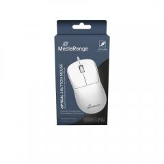 MediaRange Wired Optical 3-Button Mouse with Scroll-Wheel, 1.000 dpi, Symmetrical, 1.5m Cable, White) (MROS255)