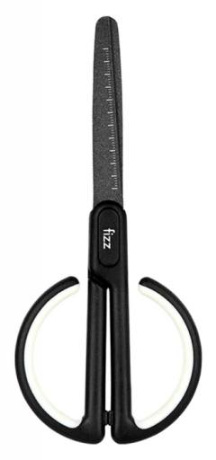 FIZZ ψαλίδι FZ212003-W με χάρακα, μεταλλική λεπίδα, 17cm, μαύρο-λευκό