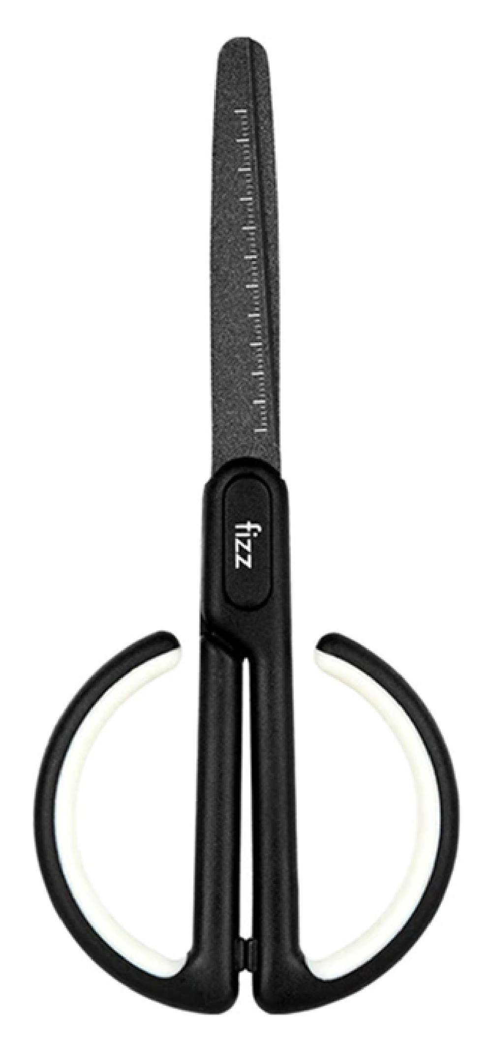 FIZZ ψαλίδι FZ212003-W με χάρακα, μεταλλική λεπίδα, 17cm, μαύρο-λευκό