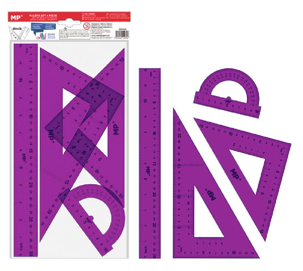 MP σετ χάρακες PA144C, διάφανο πλαστικό, 4τμχ, μωβ