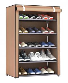 Υφασμάτινη παπουτσοθήκη HUH-0124 με 5 ράφια, 60x30x90cm, καφέ