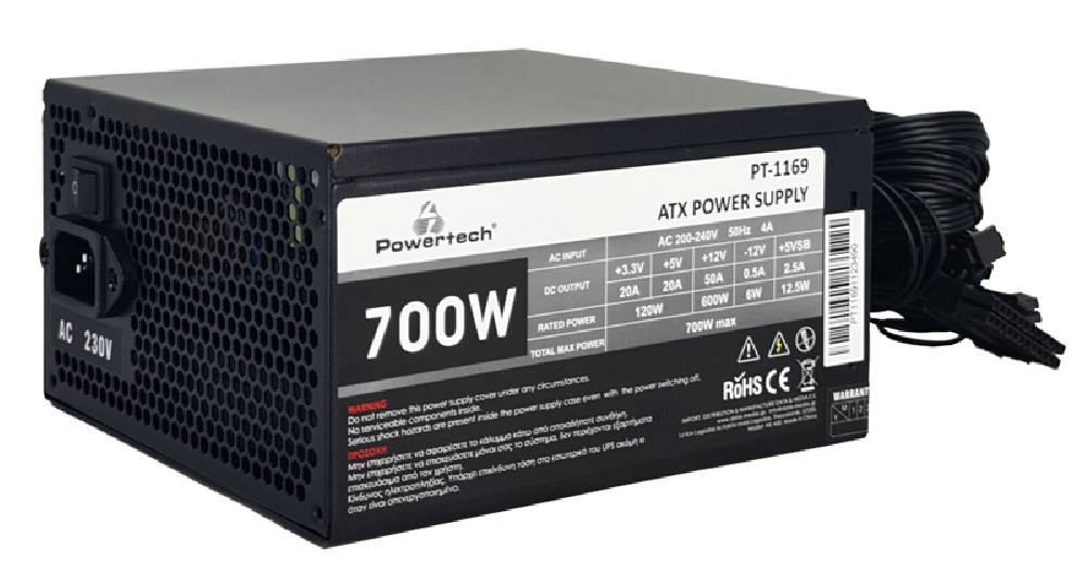 POWERTECH τροφοδοτικό για PC PT-1169, 700W, ATX, 140mm Fan