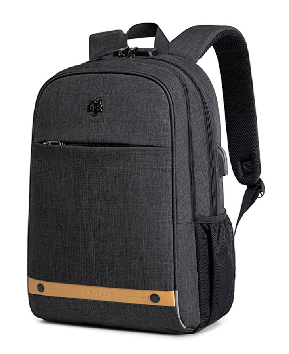 GOLDEN WOLF τσάντα πλάτης GB00375 με θήκη laptop 15.6", 19L, USB, μαύρη