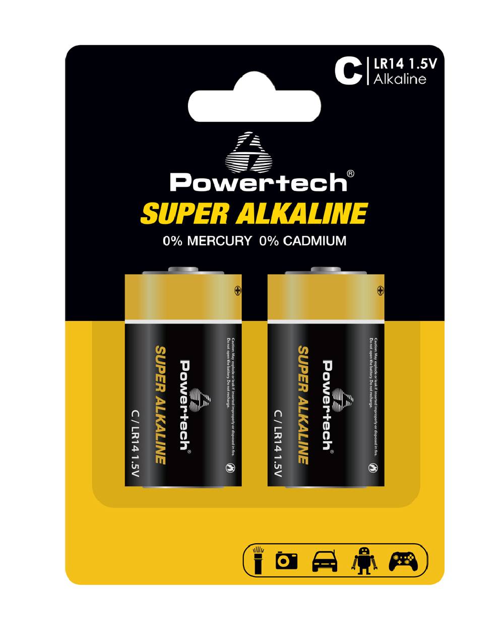POWERTECH αλκαλικές μπαταρίες Super Alkaline PT-1216, LR14, 1.5V, 2τμχ