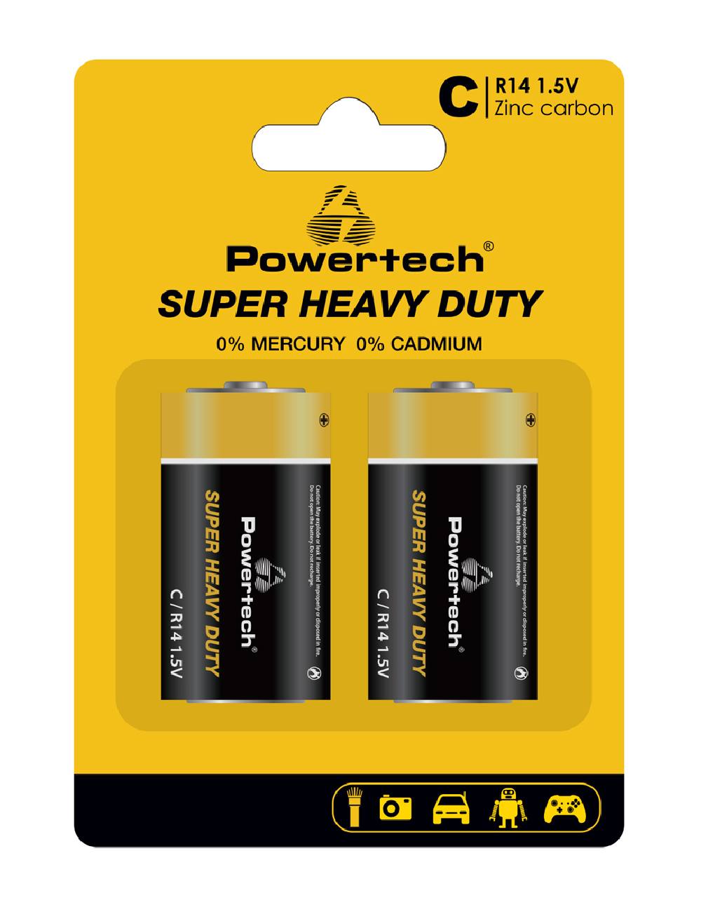 POWERTECH μπαταρίες Zinc Carbon Super Heavy Duty PT-1221, R14 1.5V, 2τμχ
