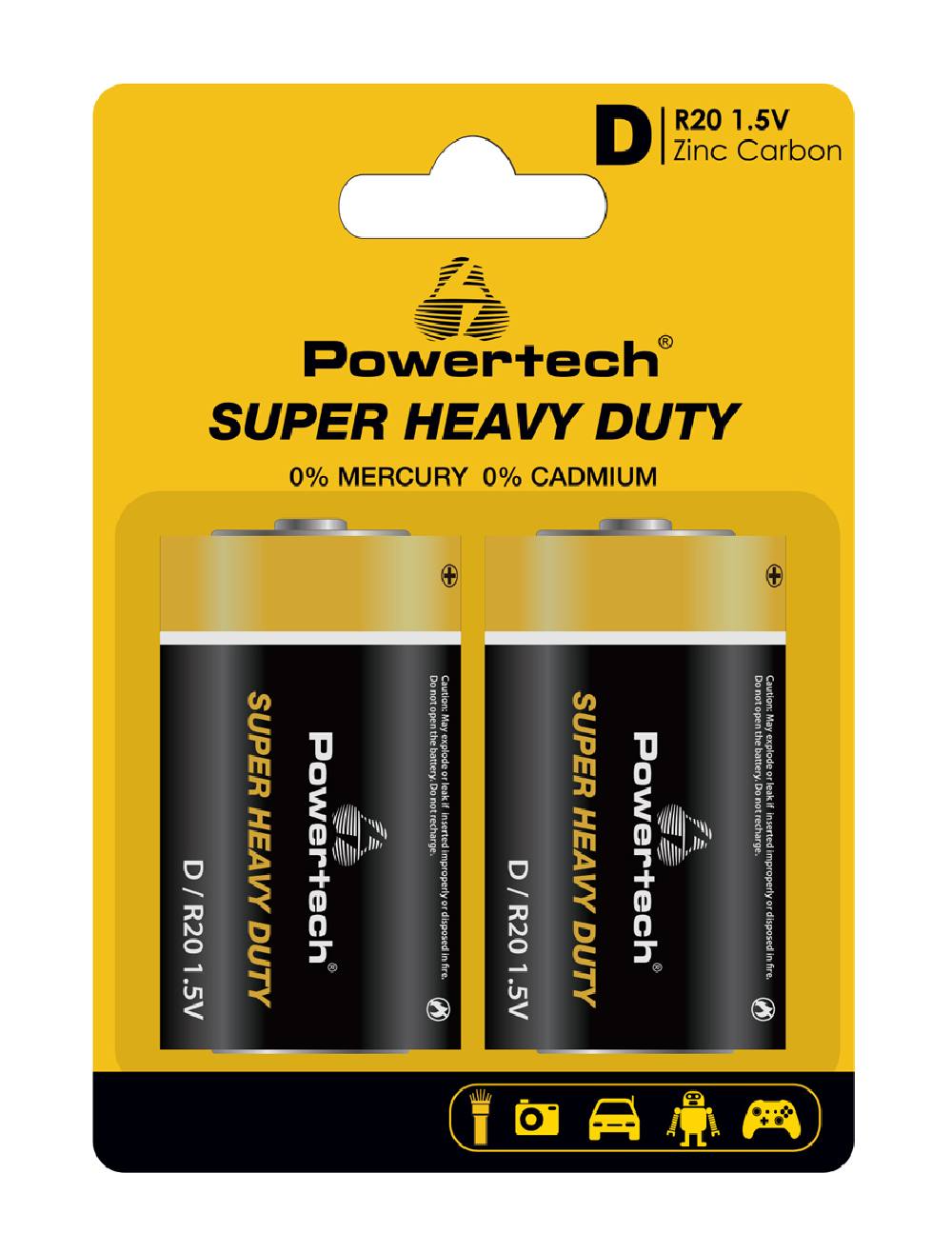 POWERTECH μπαταρίες Zinc Carbon Super Heavy Duty PT-1222, R20 1.5V, 2τμχ
