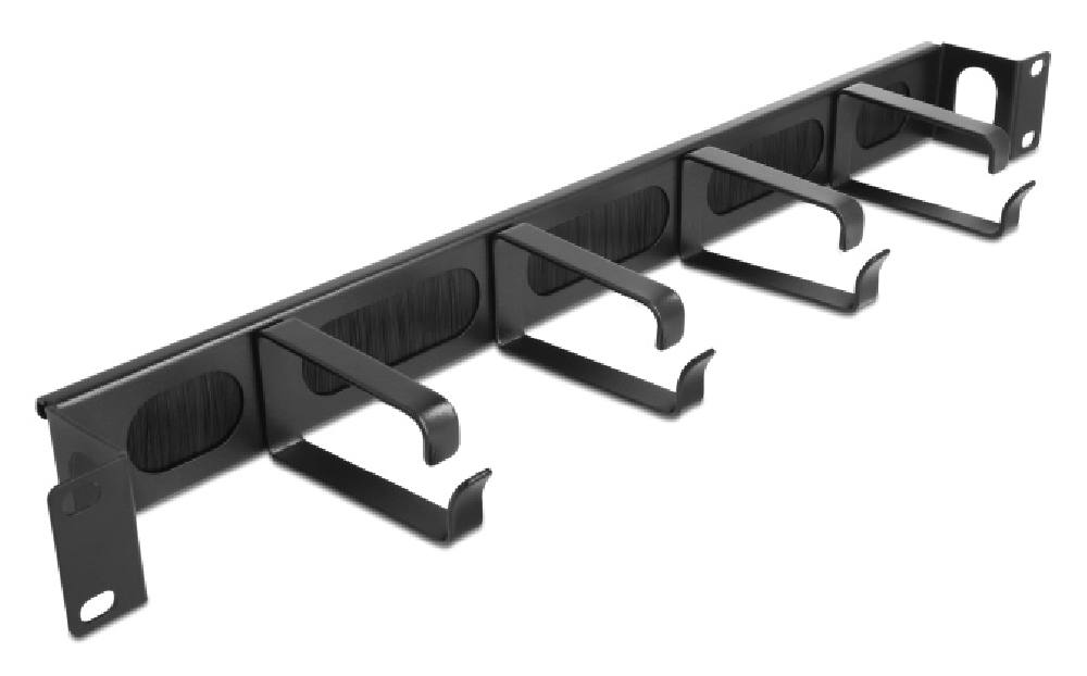 DELOCK cable management 67033, 19"/1U rack, 4x γάντζοι & βούρτσα, μαύρο
