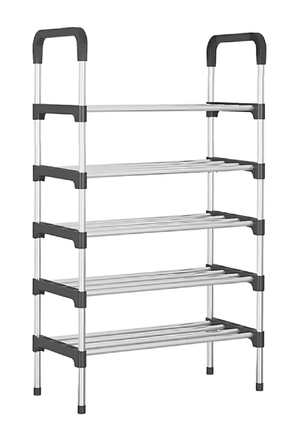 HOME USE παπουτσοθήκη HUH-0181, 5 ράφια, 60x30x95cm, μαύρη-ασημί