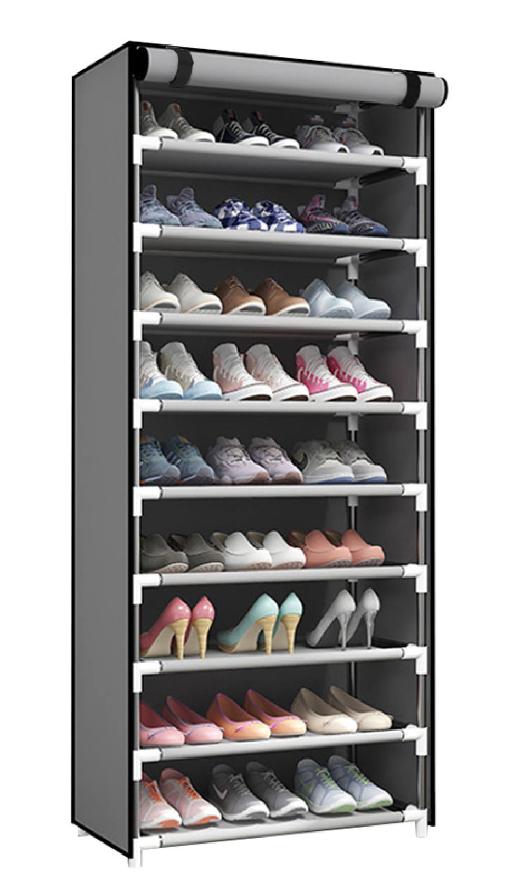 HOME USE υφασμάτινη παπουτσοθήκη HUH-0182 με 9 ράφια, 57x28x160cm, γκρι