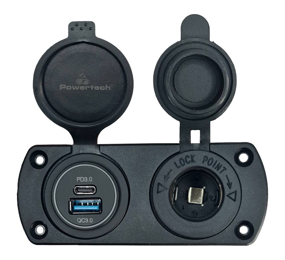 POWERTECH πρίζα 12V για σκάφη & οχήματα PTL-001, USB/USB-C θύρες, IP65