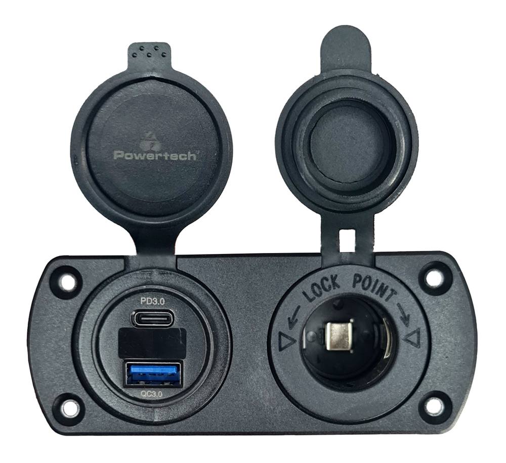 POWERTECH πρίζα 12V για σκάφη & οχήματα PTL-002, USB/USB-C, οθόνη, IP65
