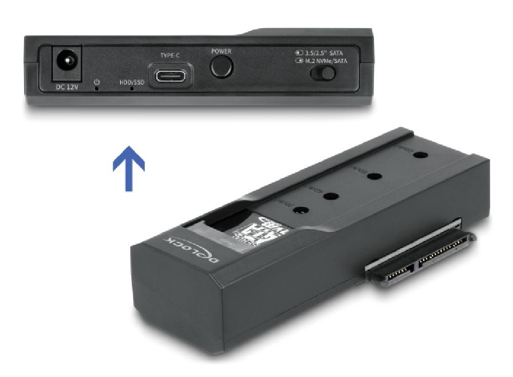 DELOCK docking station για M.2 NVMe/SATA ή 2.5"/3.5" SSD/HDD 64253, 10Gbps, μαύρο
