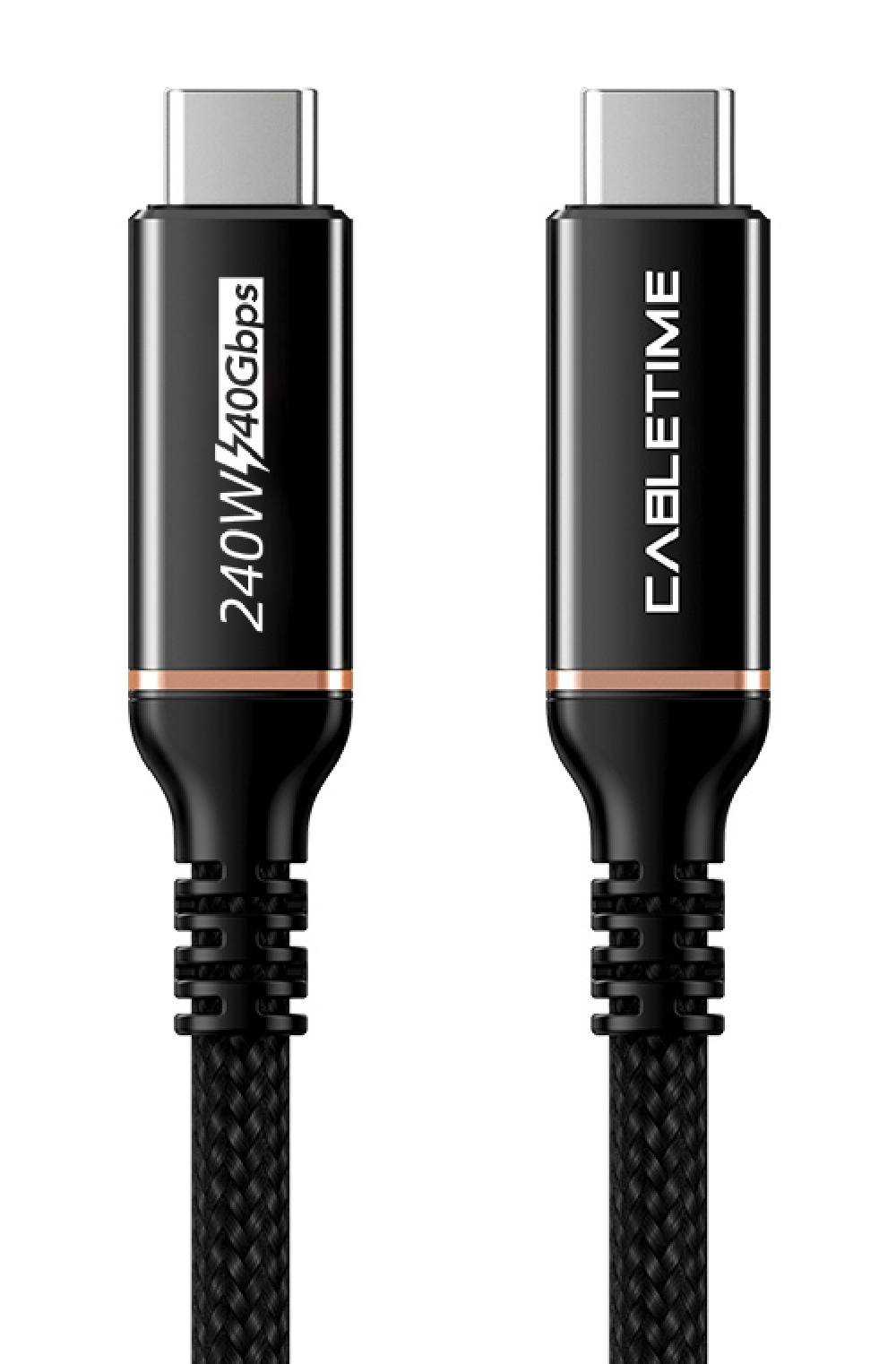 CABLETIME καλώδιο USB-C σε USB-C CT-USB4, 240W, 40Gbps, 8K/60Hz, USB4, 1m, μαύρο