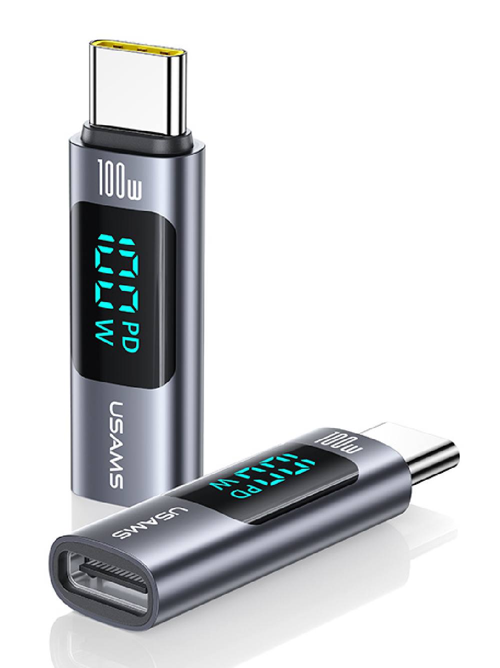 USAMS αντάπτορας USB-C US-SJ682 με οθόνη, 100W, γκρι