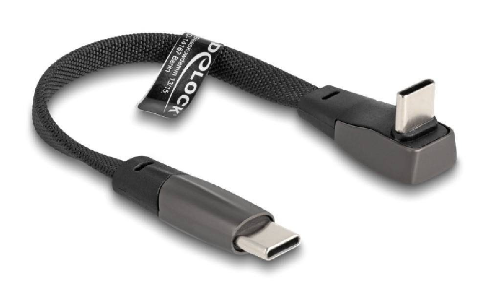 DELOCK καλώδιο USB-C 80750, 60W, flat, γωνιακό, 480 Mbps, 14cm, μαύρο