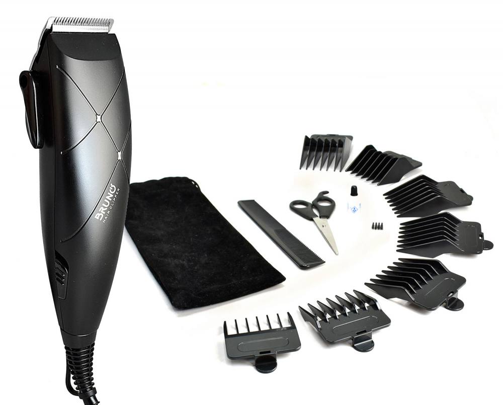 BRUNO BRN-0197 Σετ Κουρευτική Μηχανή Ρεύματος με εξαρτήματα και τσαντάκι, μαύρη