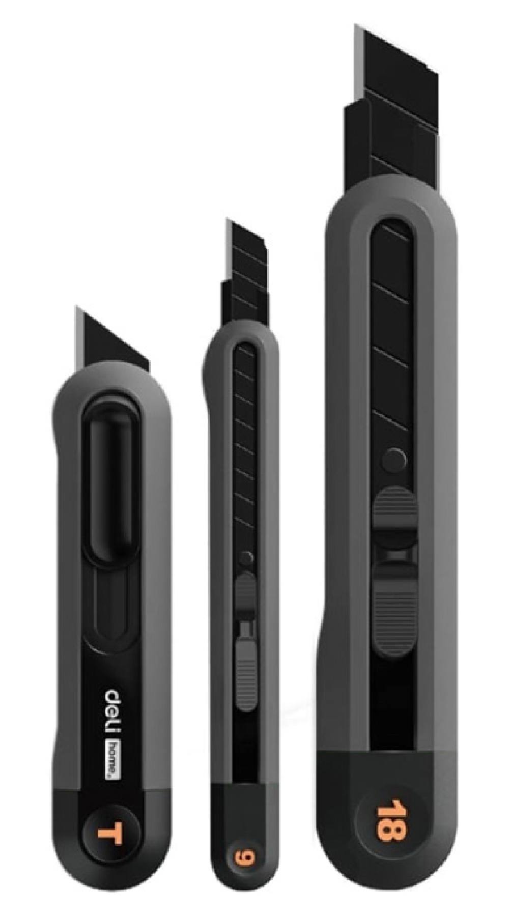 DELI σετ κοπίδια HT4003 με κλείδωμα & άμεσο άνοιγμα, 9/18/20mm, μαύρο, 3τμχ