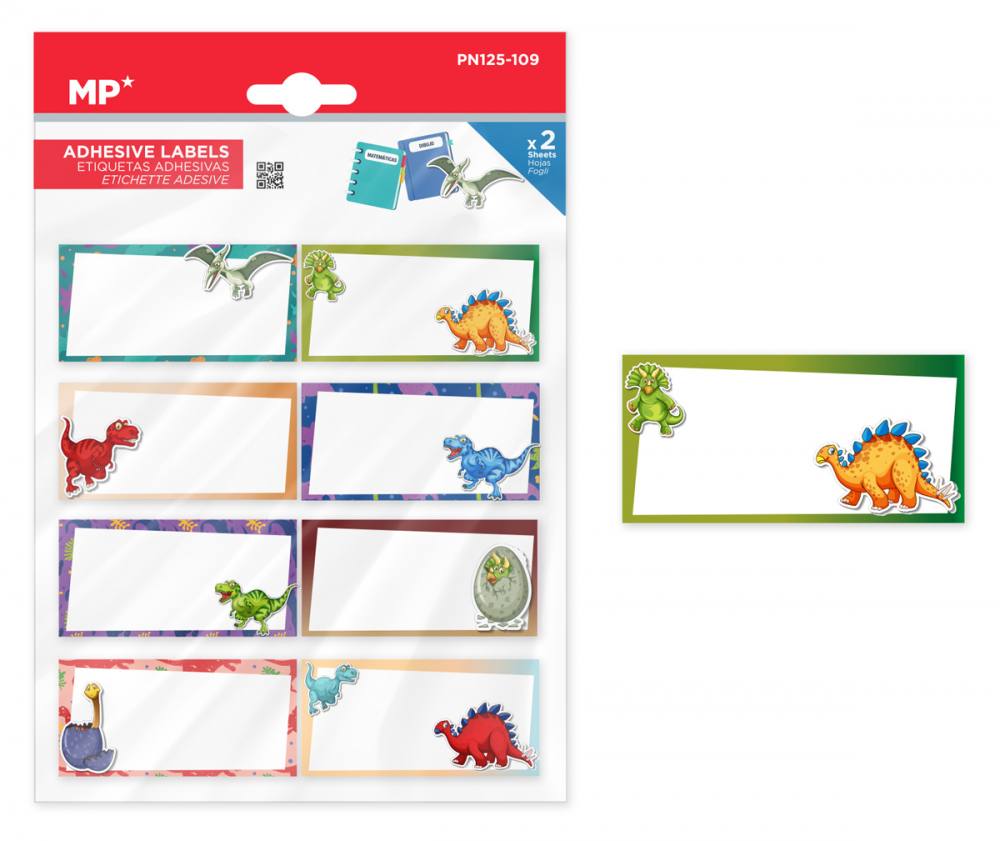 MP αυτοκόλλητες ετικέτες τετραδίων PN125-109, 65x32mm, 8 σχέδια, 16τμχ