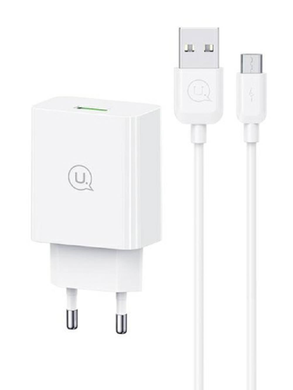 USAMS φορτιστής τοίχου SCXLTZ01 με καλώδιο micro USB, USB, 18W, λευκός