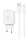 USAMS φορτιστής τοίχου SCXLTZ01 με καλώδιο micro USB, USB, 18W, λευκός