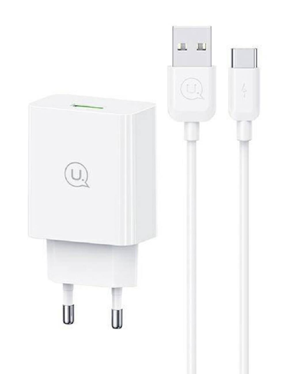 USAMS φορτιστής τοίχου SCXLTZ02 με καλώδιο USB-C, USB, 18W, λευκός