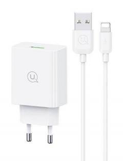 USAMS φορτιστής τοίχου SCXLTZ03 με καλώδιο Lightning, USB, 18W, λευκός