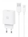 USAMS φορτιστής τοίχου SCXLTZ03 με καλώδιο Lightning, USB, 18W, λευκός