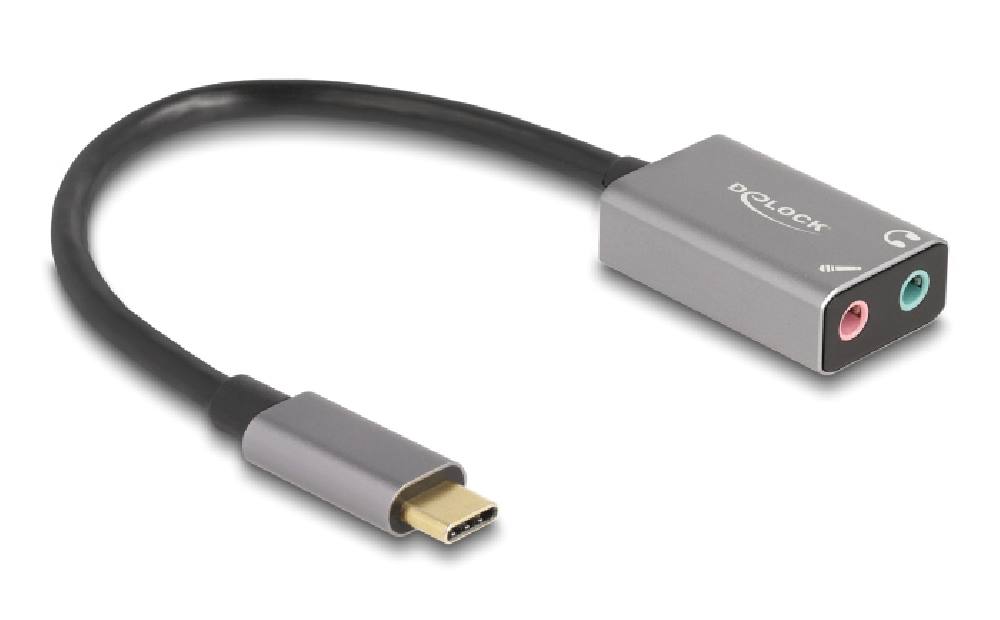 DELOCK εξωτερική κάρτα ήχου 67071, 2x 3.5mm, USB-C σύνδεση, γκρι