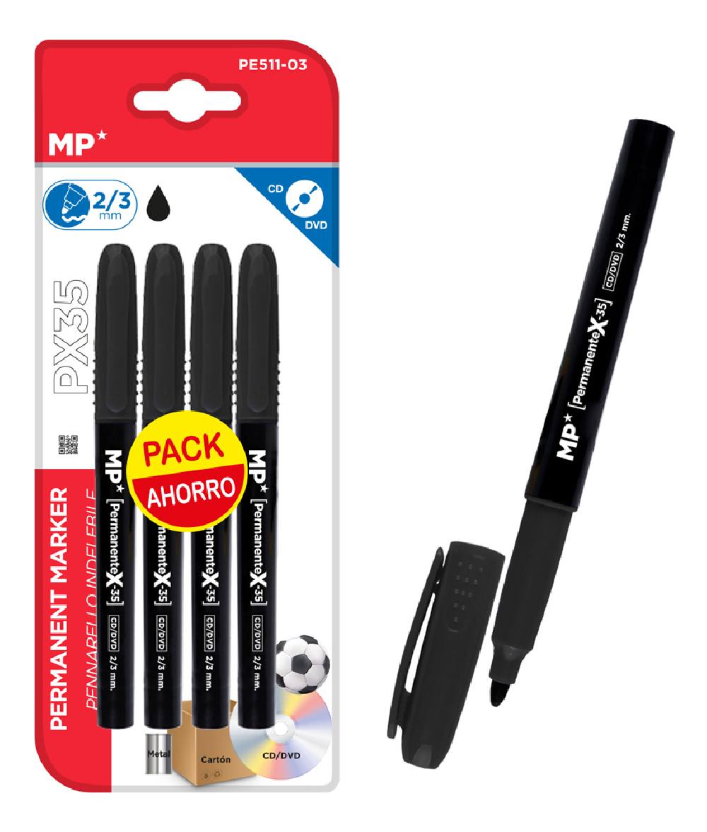 MP ανεξίτηλος μαρκαδόρος PE511-03, 2/3mm, μαύρος, 4τμχ