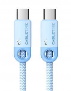 CABLETIME καλώδιο USB-C CT-CM60-PBW, 60W PD, 480Mbps, 0.25m, μπλε