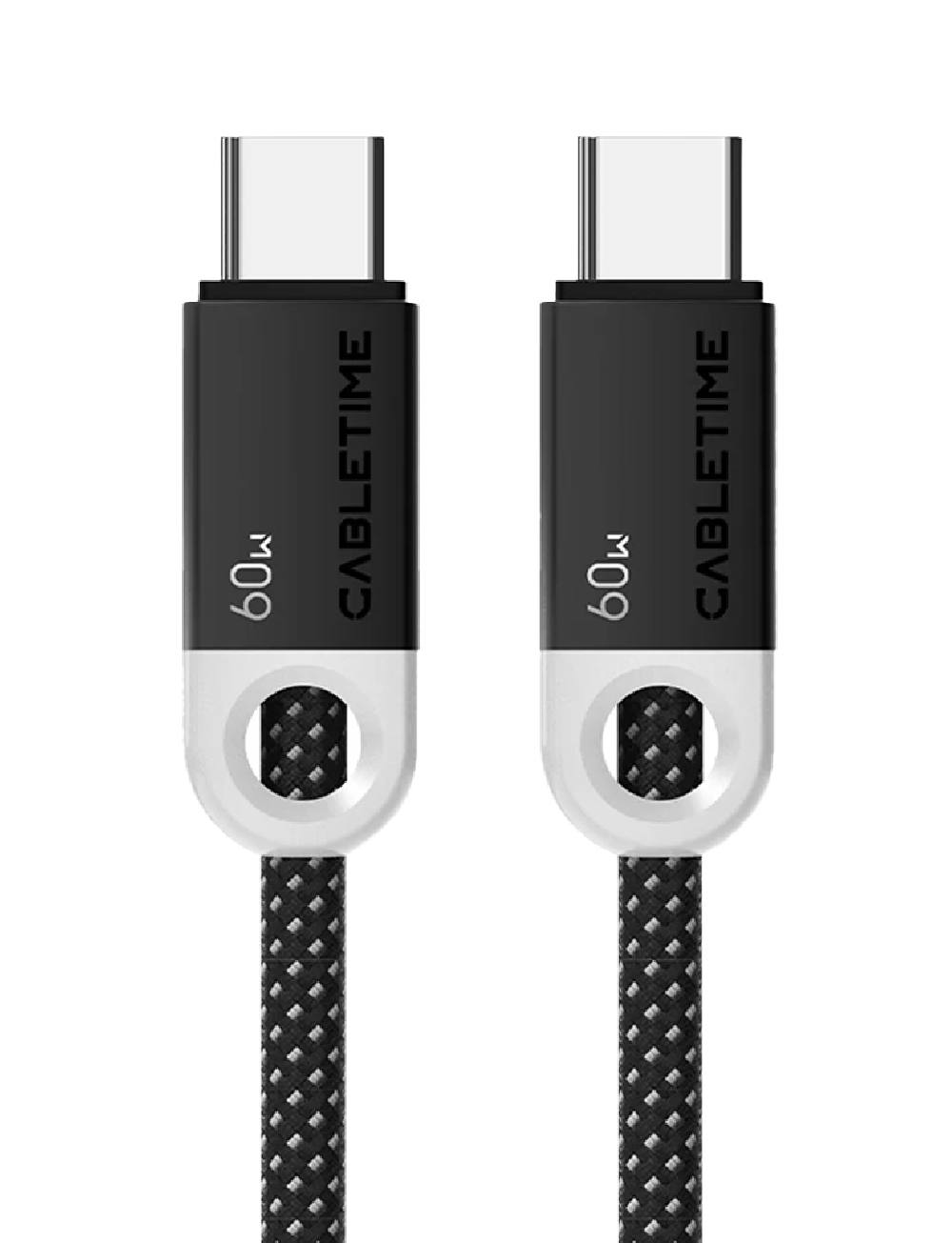 CABLETIME καλώδιο USB-C CT-CM60-PBW, 60W PD, 480Mbps, 0.25m, μαύρο