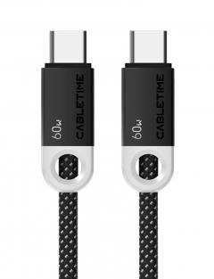 CABLETIME καλώδιο USB-C CT-CM60-PBW, 60W PD, 480Mbps, 1m, μαύρο