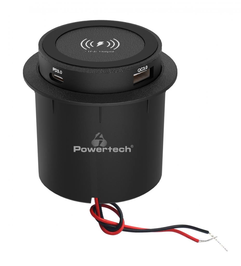 POWERTECH ασύρματος φορτιστής PTL-025 με USB & USB-C θύρες, 15W/30W, μαύρος