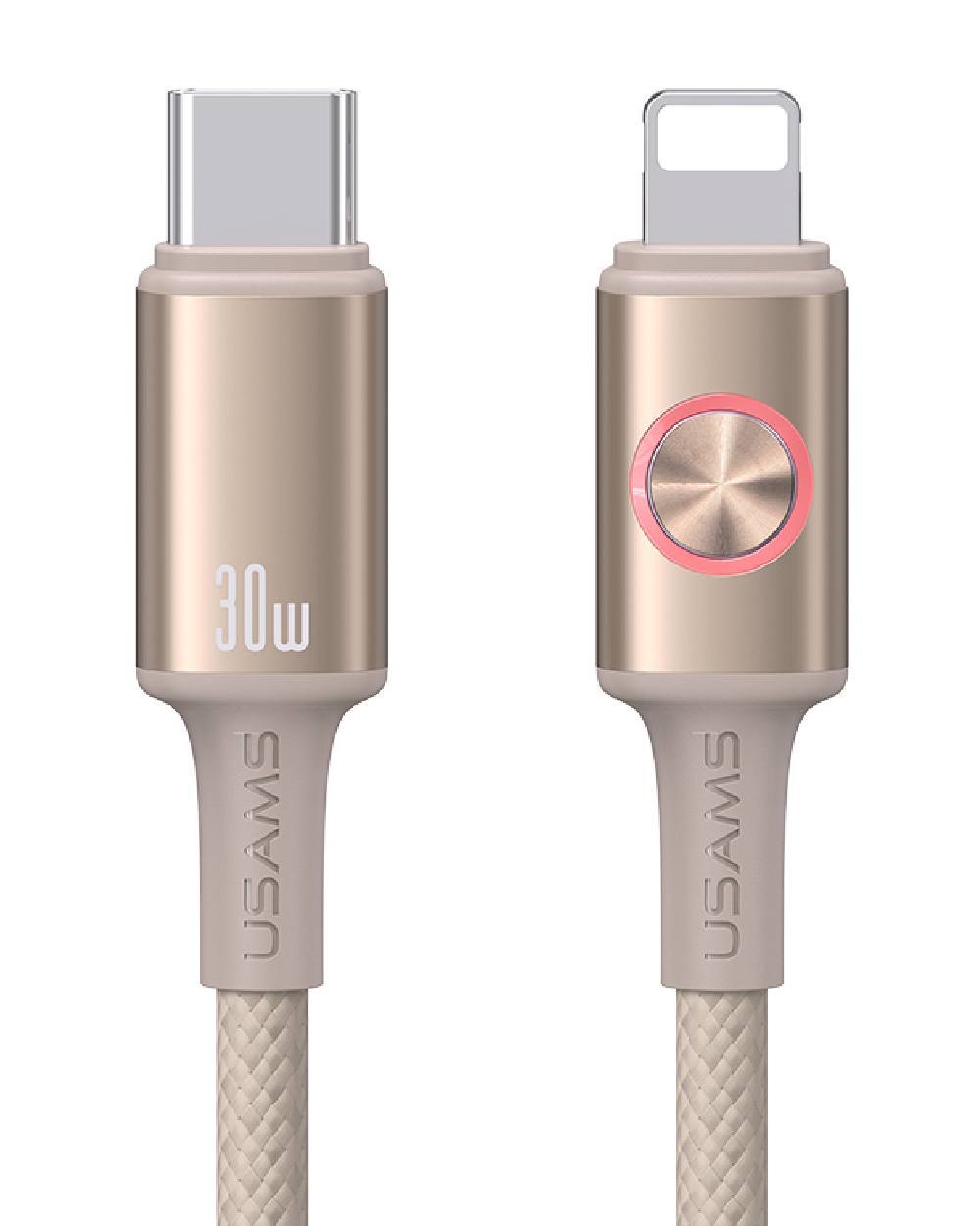 USAMS καλώδιο Lightning σε USB-C SJ753, 30W, 480Mbps, 1.2m, μπεζ