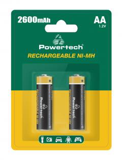 POWERTECH επαναφορτιζόμενες μπαταρίες NI-MH PT-1404, AA, 2600mah, 1.2V, 2τμχ