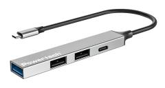 POWERTECH USB hub PT-1412, 4x θυρών, USB 3.2, 5Gbps, USB-C σύνδεση, γκρι