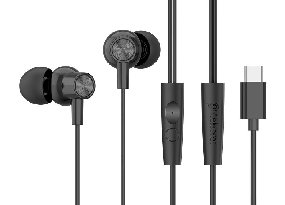CELEBRAT earphones με μικρόφωνο G38, USB-C σύνδεση, 10mm, 1.2m, μαύρα