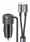 USAMS φορτιστής αυτοκινήτου CC287 με 2 σε 1 καλώδιο, USB/USB-C θύρες, 66W, μαύρος