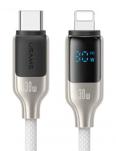 USAMS καλώδιο Lightning σε USB-C SJ741, 30W, 480Mbps, 1.2m, λευκό