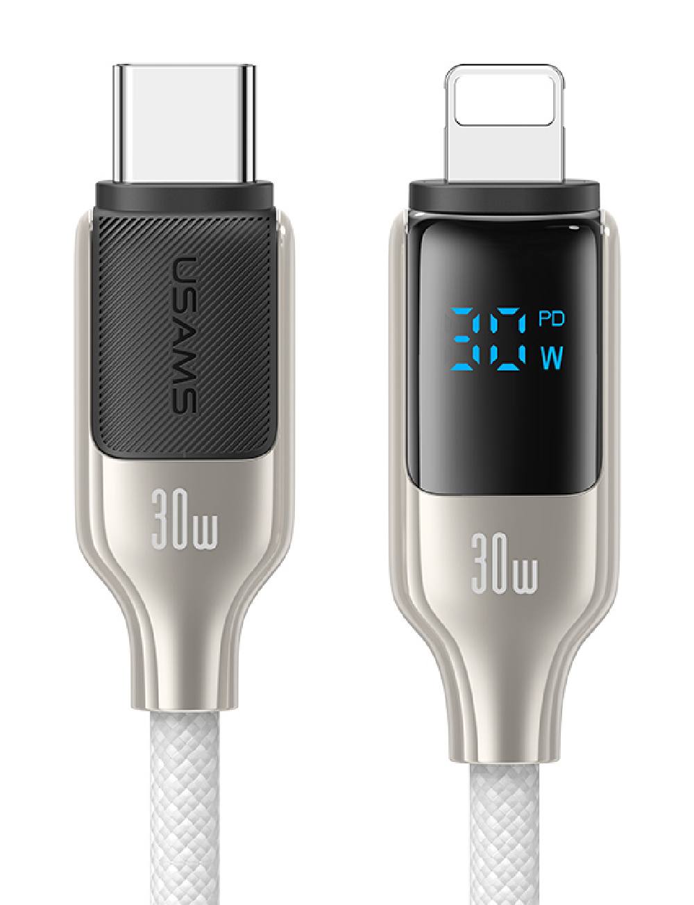 USAMS καλώδιο Lightning σε USB-C SJ741, 30W, 480Mbps, 1.2m, λευκό