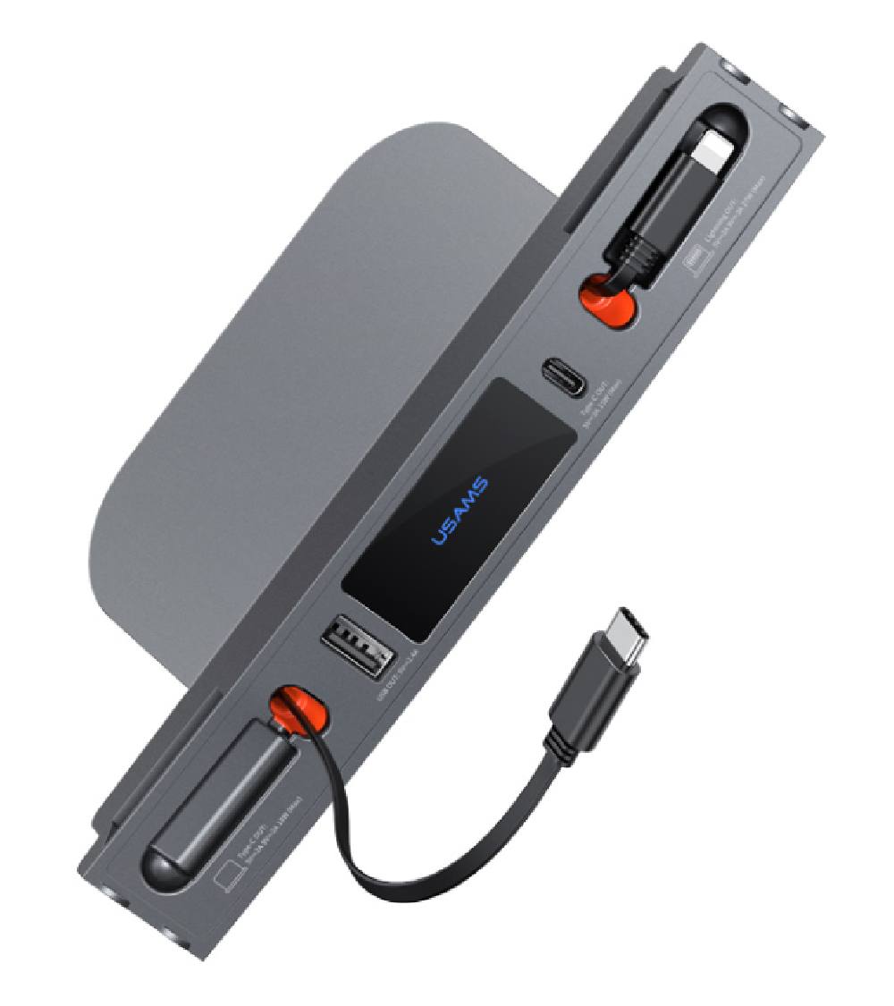 USAMS φορτιστής αυτοκινήτου US-SJ649 για Tesla(3/Y), με 2x καλώδια, USB/USB-C θύρες, 60W, γκρι