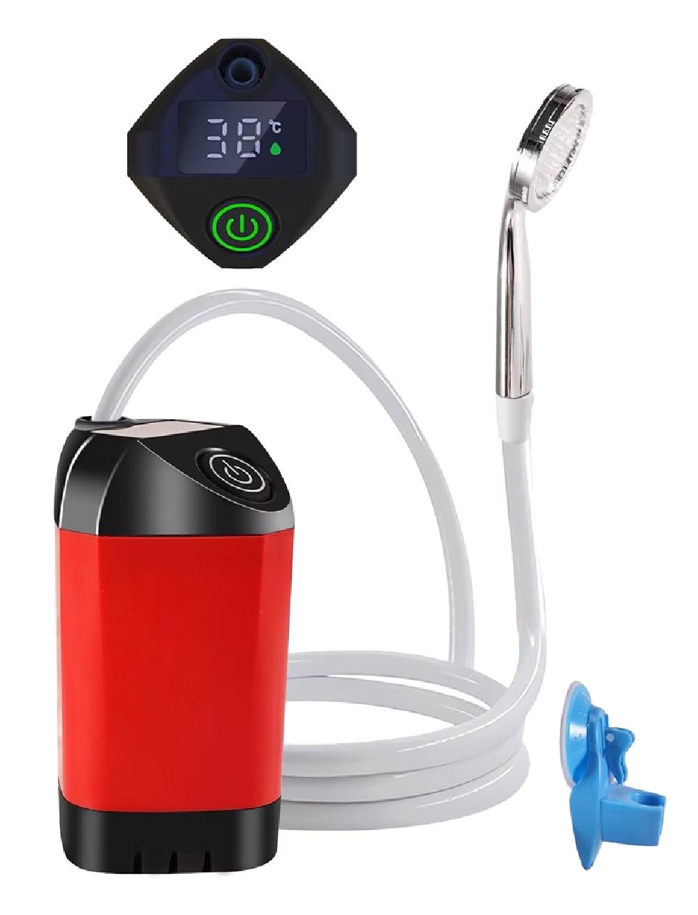 POWERTECH φορητή αντλία/ντουζιέρα για camping PT-1429, επαναφορτιζόμενη, κόκκινη