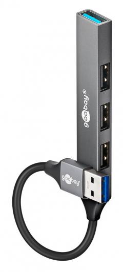GOOBAY USB hub 74456, 4x θυρών, USB 3.2, 5Gbps, USB σύνδεση, γκρι