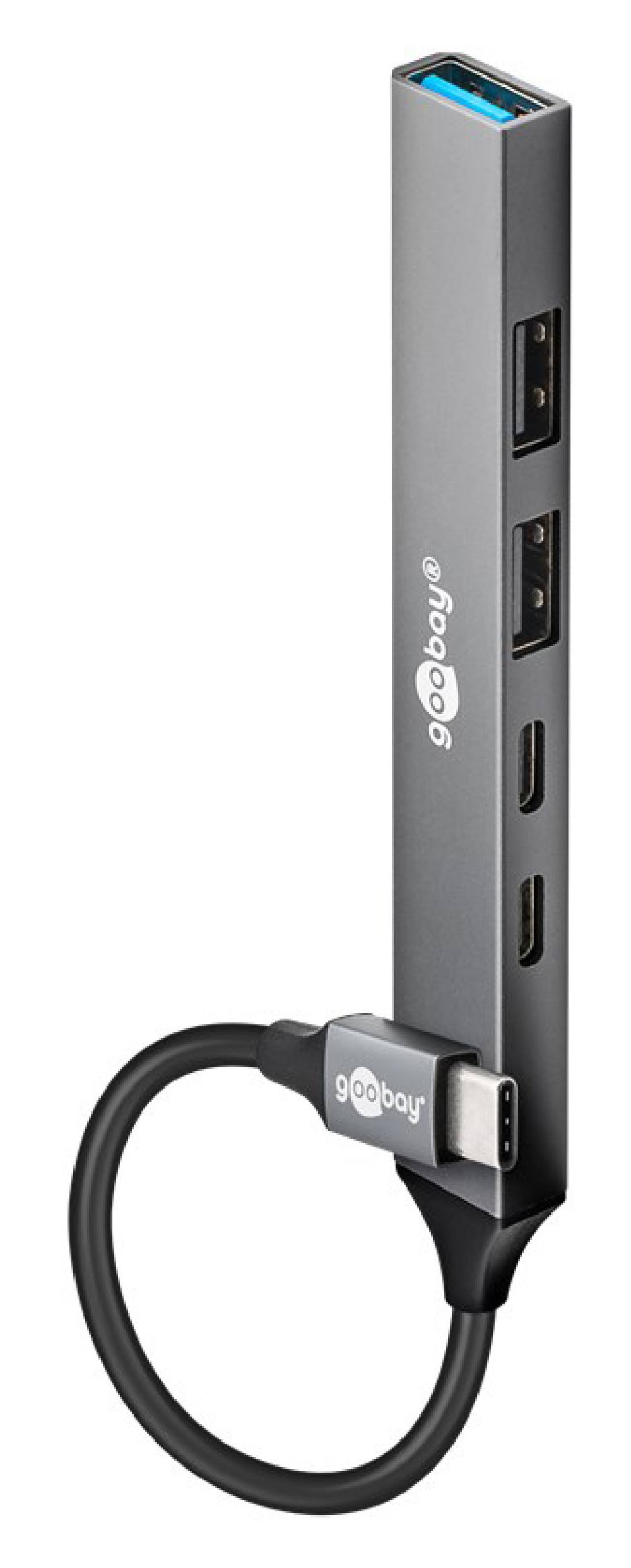 GOOBAY USB hub 74460, 5x θυρών, USB 3.2, 5Gbps, 100W, USB-C σύνδεση, γκρι