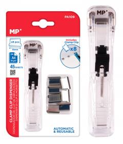 MP συρραπτικό τύπου κλιπ PA109 με 8x επαναχρησιμοποιήσιμα κλιπ, 45 φύλλα, διάφανο