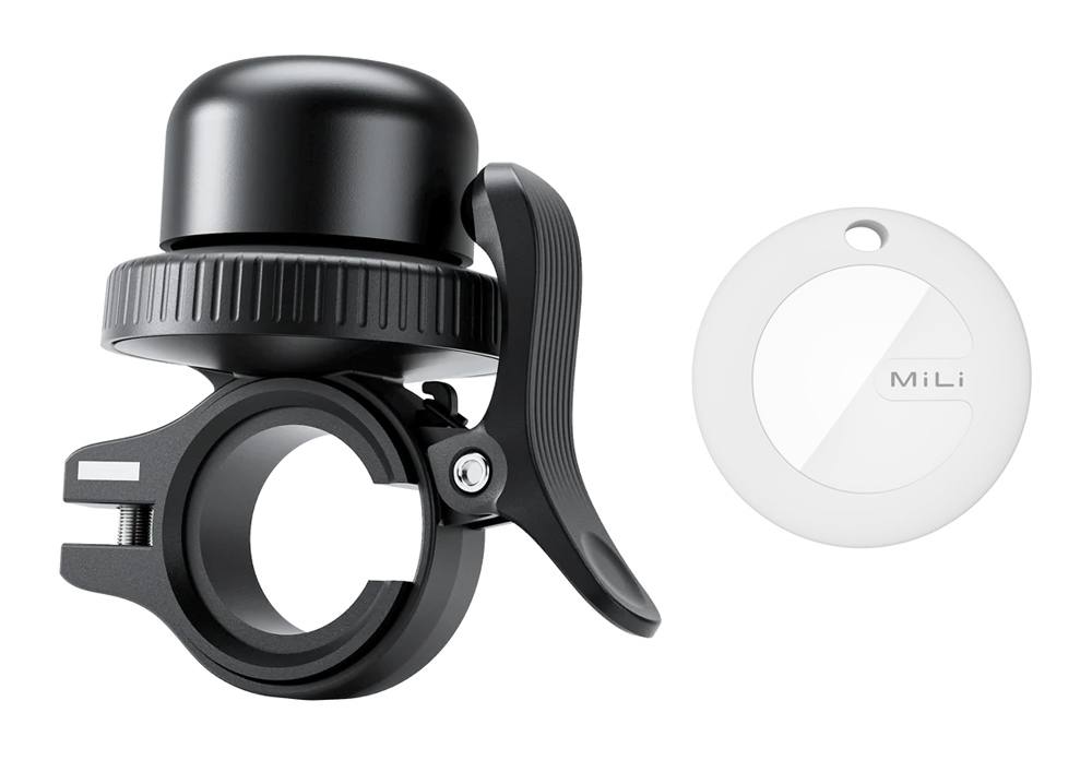 MILI κουδούνι ποδηλάτου με smart tag MiTag Duo, iOS & Android, Bluetooth tracker, μαύρο/λευκό