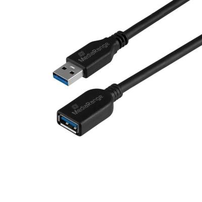 MediaRange USB Extension Cable, USB-A Plug to USB-A Socket, USB 3.0, 5 GB/s Data Transfer Rate, 5m, Black (MRCS241)