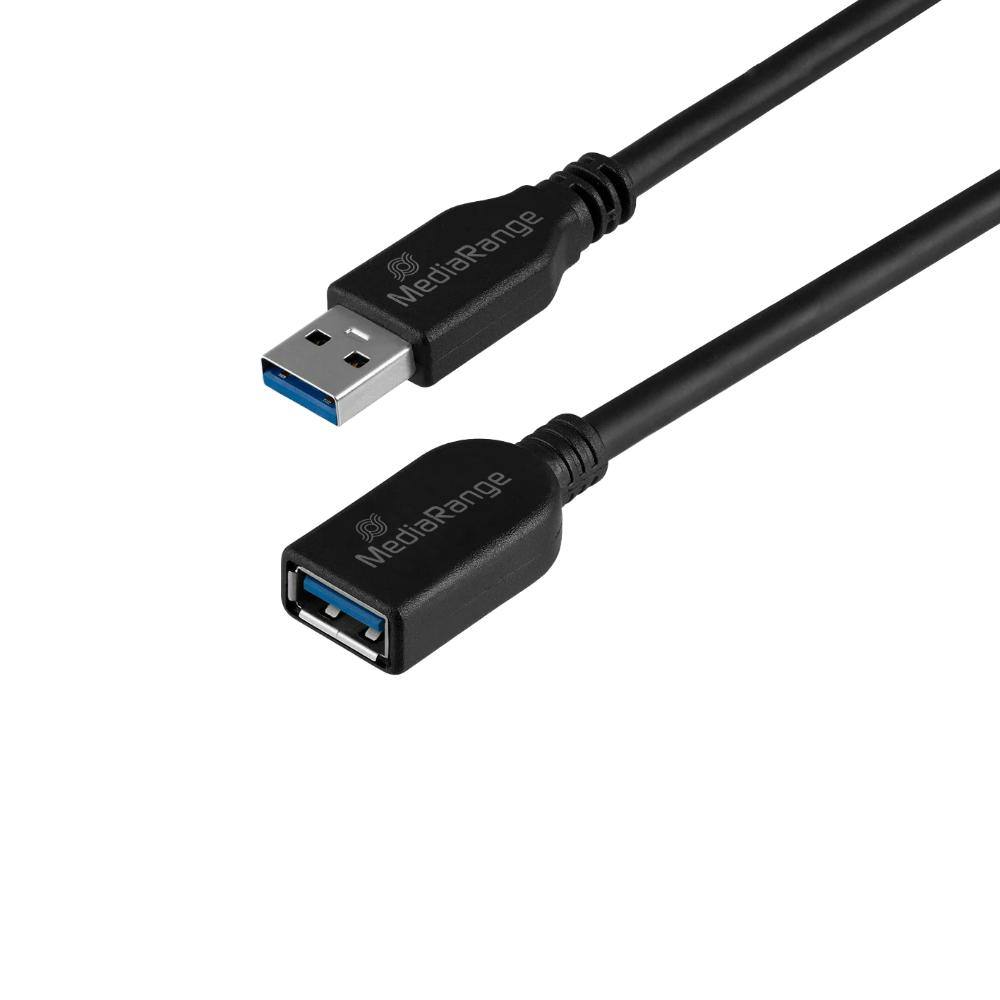 MediaRange USB Extension Cable, USB-A Plug to USB-A Socket, USB 3.0, 5 GB/s Data Transfer Rate, 5m, Black (MRCS241)