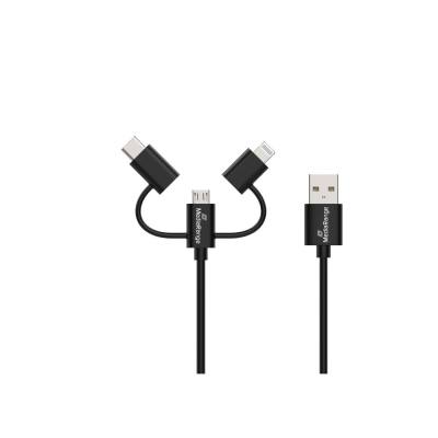 MediaRange 3-in-1 Charge and Sync Cable, micro USB, USB Type-C® and Apple Lightning® Connectors, USB 2.0 480 Mbps, 12W max., 1.0