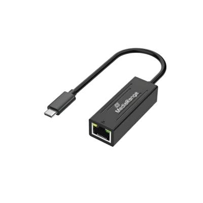 MediaRange USB Type-C® Ethernet Adapter with RJ45 Port, 10/100/1000 Mbps, 20cm, Black (MRCS237)